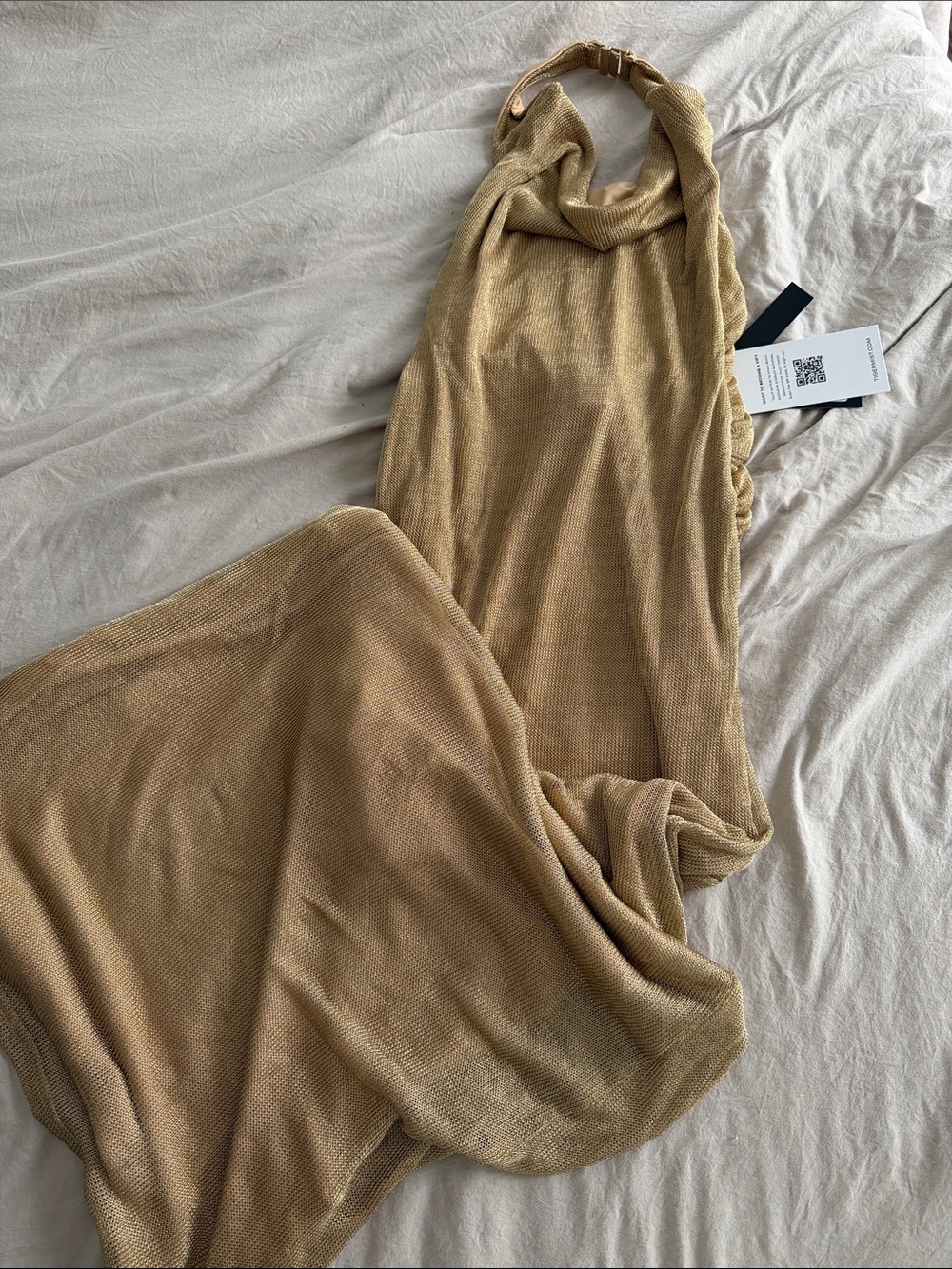 Tiger Mist Metallic Gold Twist Front Halter Dress